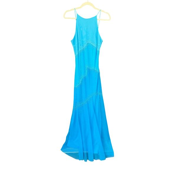 Niki Livas Dresses & Skirts - Vintage Niki Livas Y2K Blue Beaded Mesh Prom Dress Mermaidcore Size 8 Flaw AS IS
